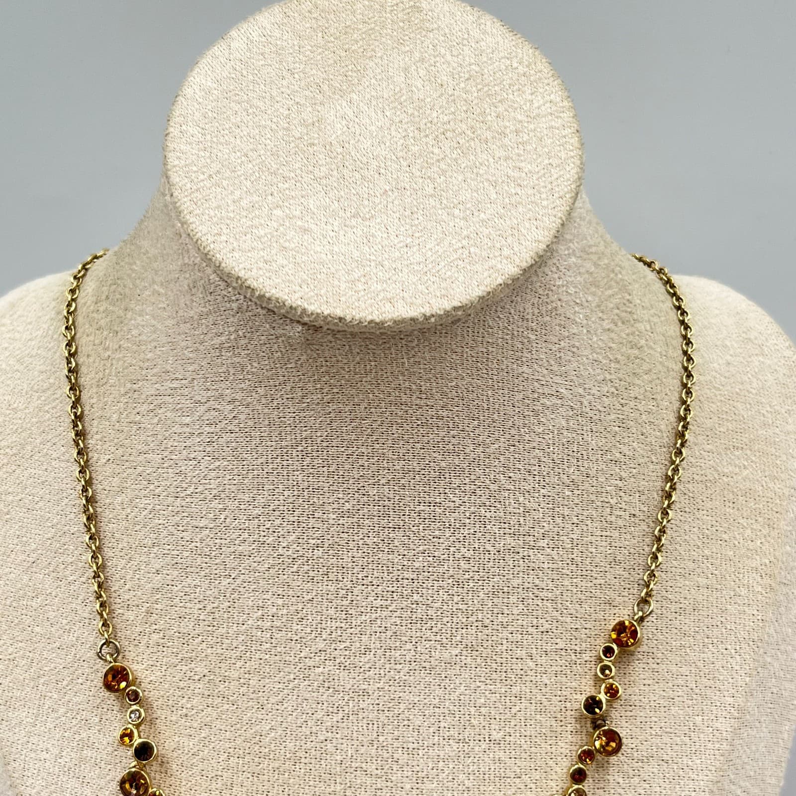 Vintage Amber Rhinestone Gold Tone Cluster Drop Necklace Elegant Retro Y2K - Thumbnail 7