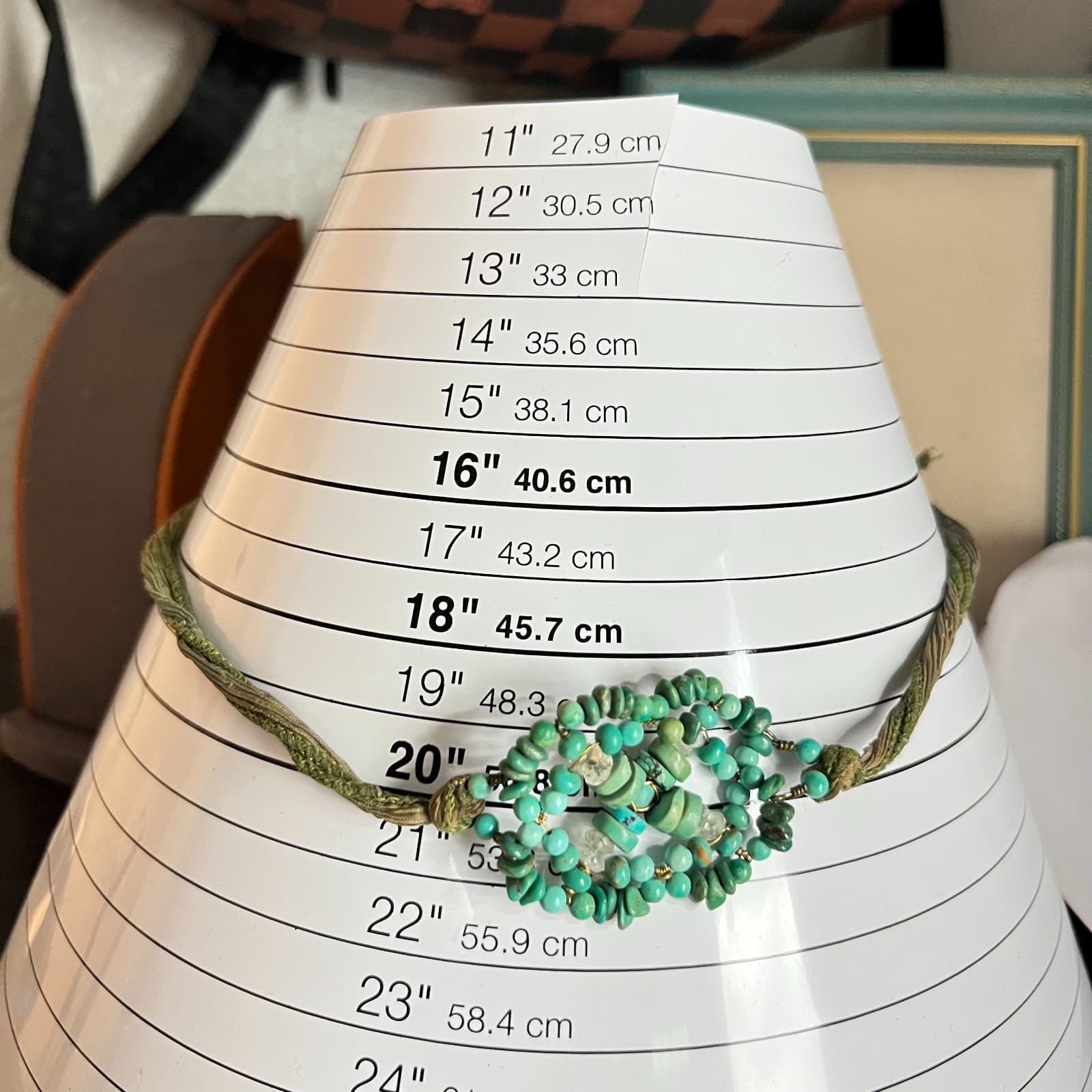 VTG Boho Artisan Turquoise Beads Silk Ribbon Wrap Necklace Earthy Mixed Green - Thumbnail 8