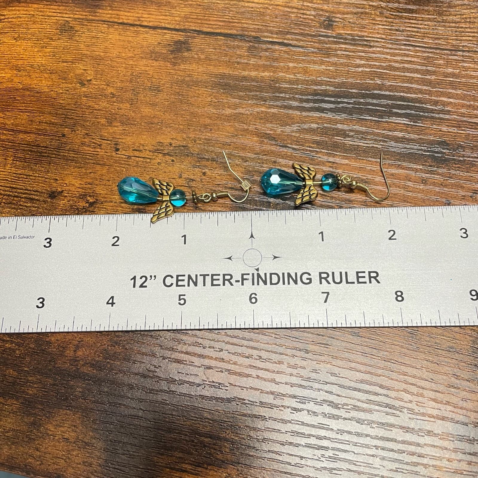 Vintage Handmade Angel Dangle Earrings Gold Tone Blue Faceted Crystal Drop Hook - Thumbnail 13