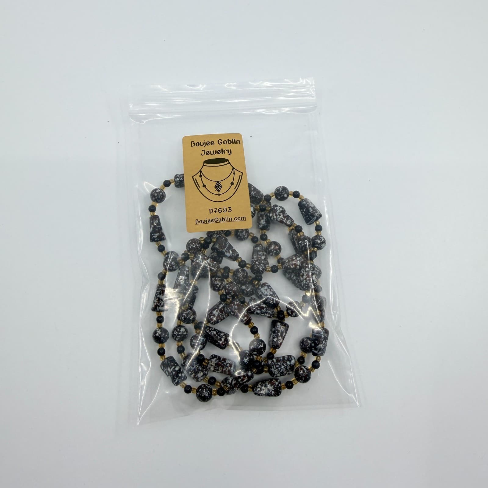 Vintage Brown White Mottled Bead Multi Strand Necklace Chunky Statement Boho Art - Thumbnail 9