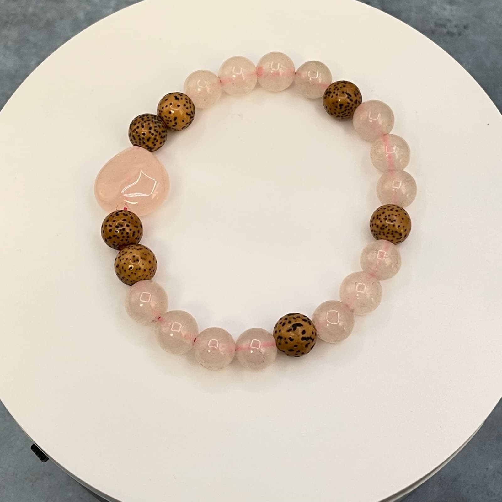 Vintage Style Rose Quartz Herbal Bracelet eaturing rudraksha Seed Seads - Thumbnail 2