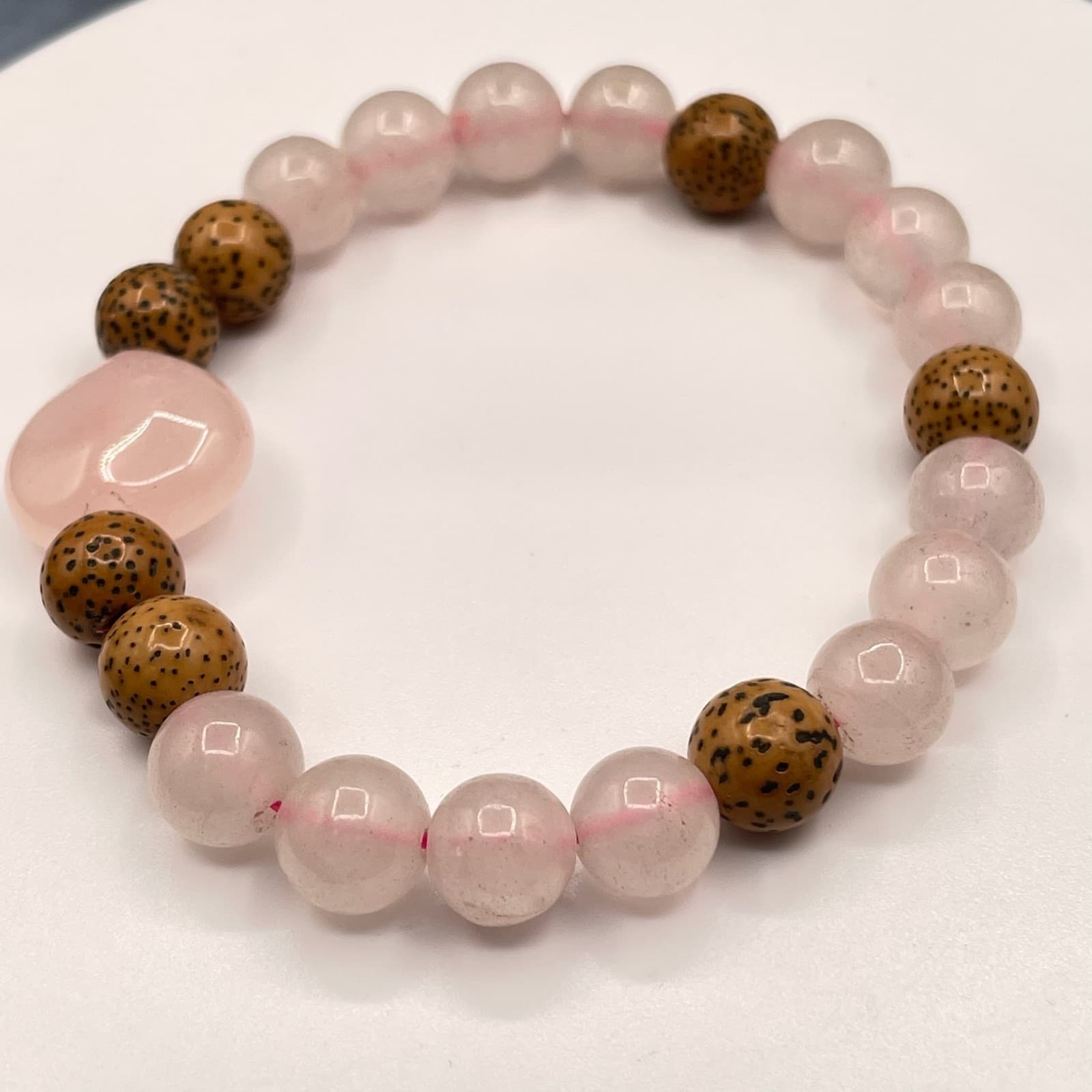 Vintage Style Rose Quartz Herbal Bracelet eaturing rudraksha Seed Seads - Thumbnail 5