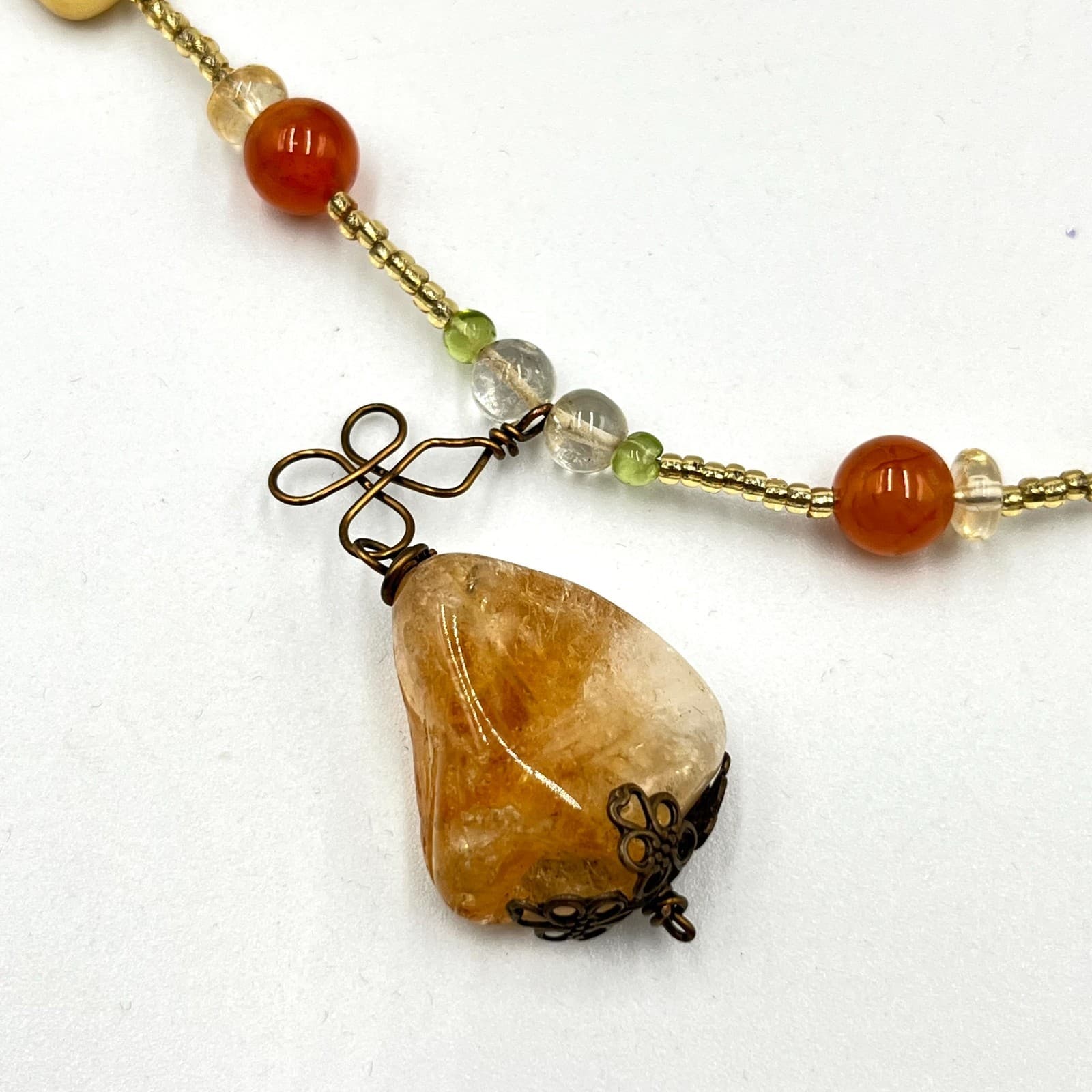 Vintage Citrine & Carnelian Beaded Necklace Boho Earth Tone Gemstone Pendant - Thumbnail 6