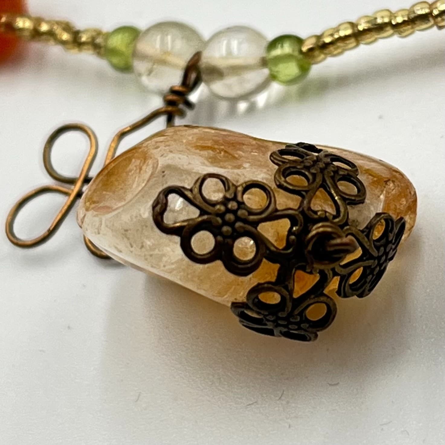 Vintage Citrine & Carnelian Beaded Necklace Boho Earth Tone Gemstone Pendant - Thumbnail 7