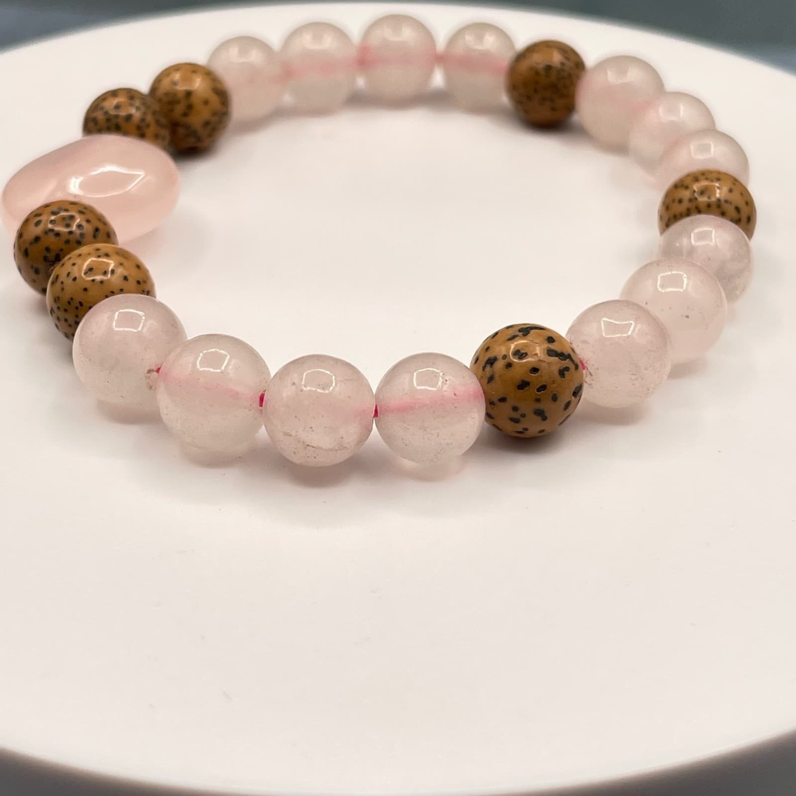 Vintage Style Rose Quartz Herbal Bracelet eaturing rudraksha Seed Seads - Thumbnail 4