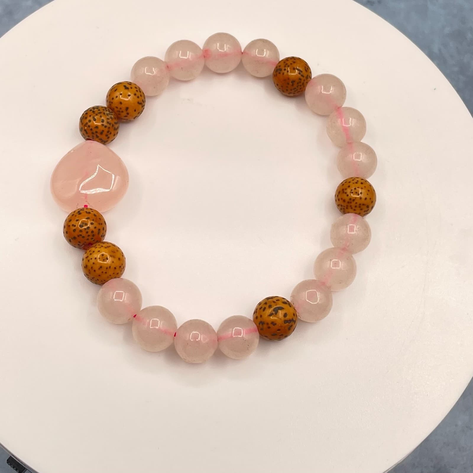 Vintage Style Rose Quartz Herbal Bracelet eaturing rudraksha Seed Seads - Thumbnail 3