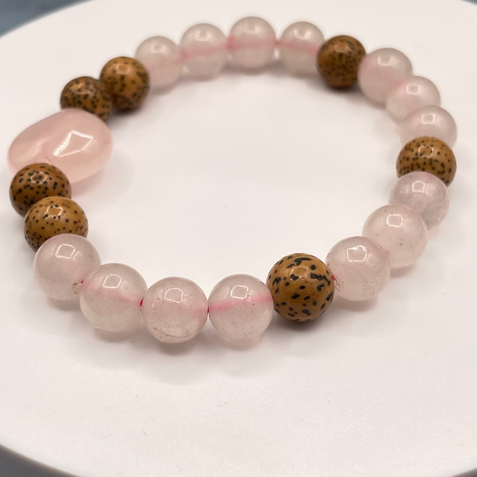 Vintage Style Rose Quartz Herbal Bracelet eaturing rudraksha Seed Seads - Thumbnail 6