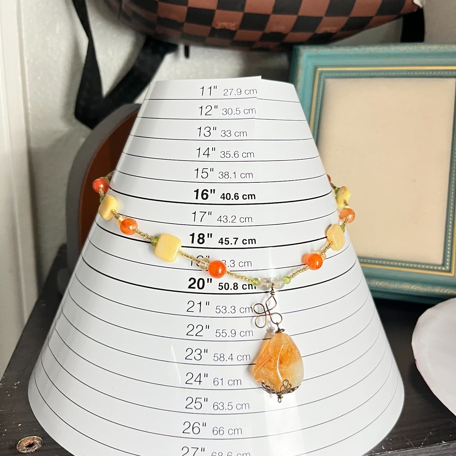 Vintage Citrine & Carnelian Beaded Necklace Boho Earth Tone Gemstone Pendant - Thumbnail 12