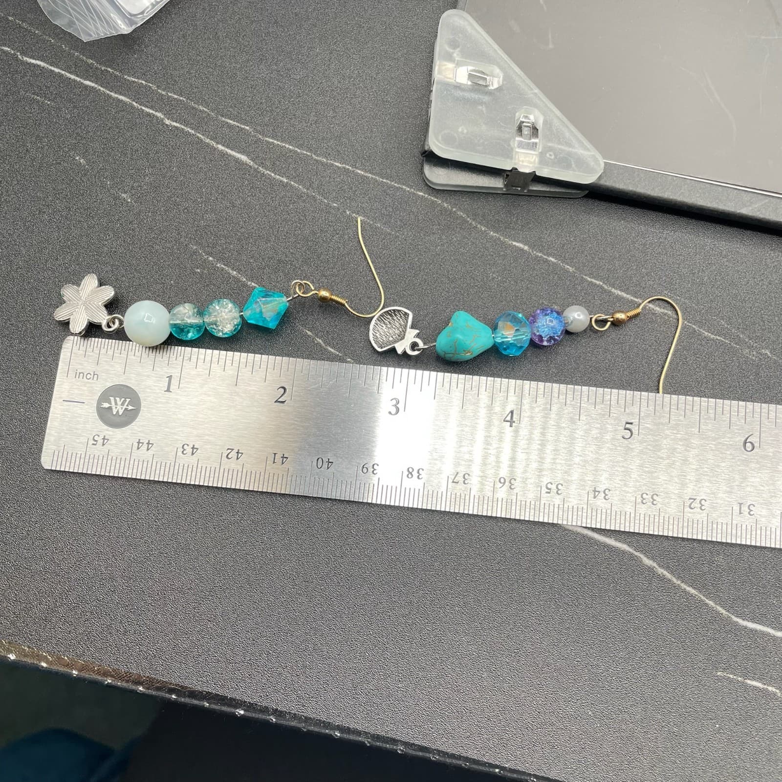 Boho Turquoise Blue Beaded Mismatched Dangle Earrings w/ Charms Y2K Vibes - Thumbnail 7