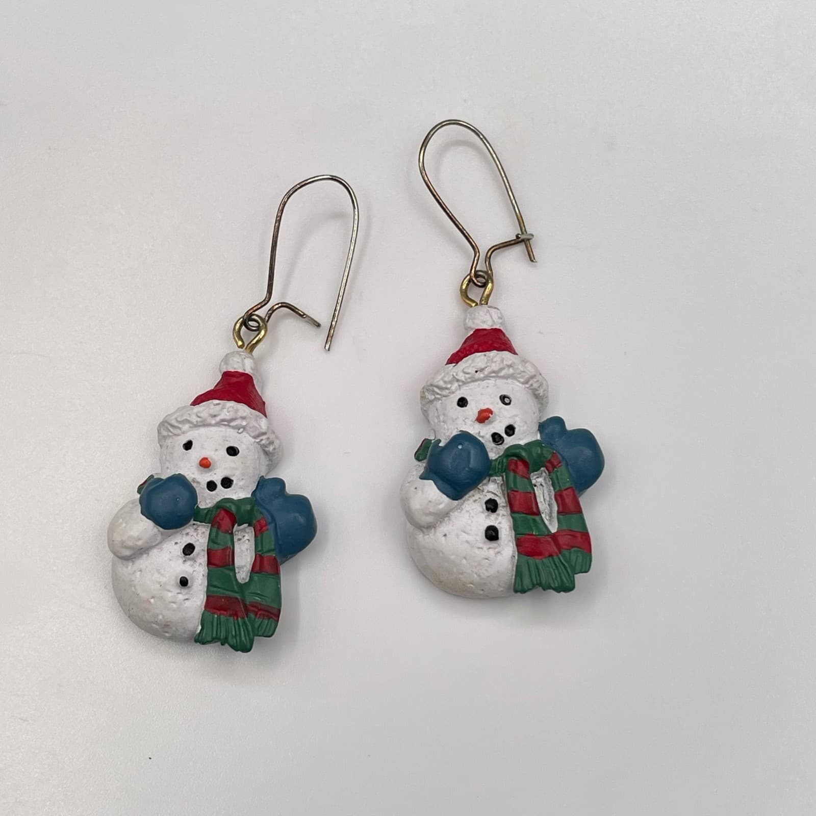Vintage Christmas Snowman Dangle Earrings Festive Red Green Scarf Novelty Hook - Thumbnail 5