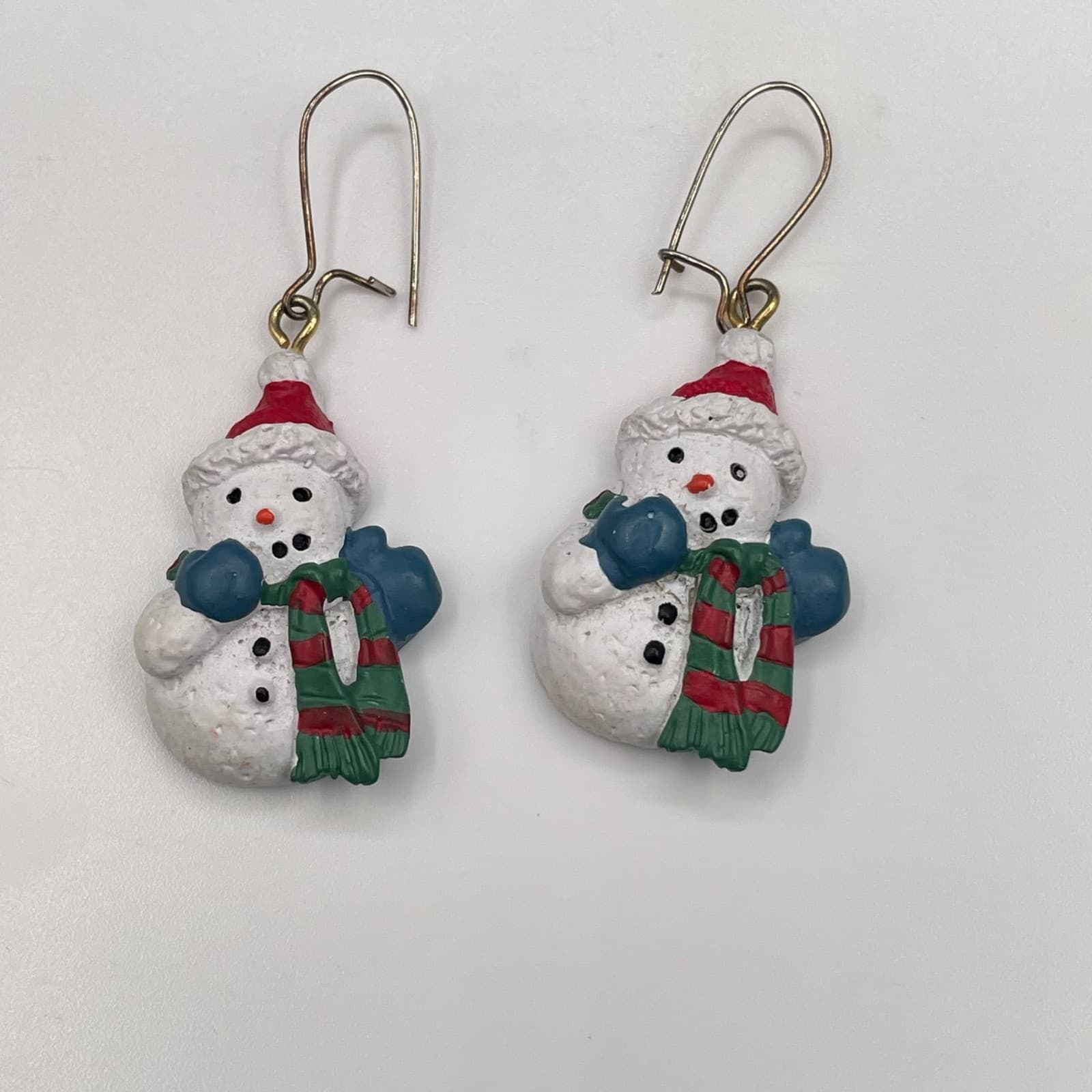 Vintage Christmas Snowman Dangle Earrings Festive Red Green Scarf Novelty Hook - Thumbnail 2