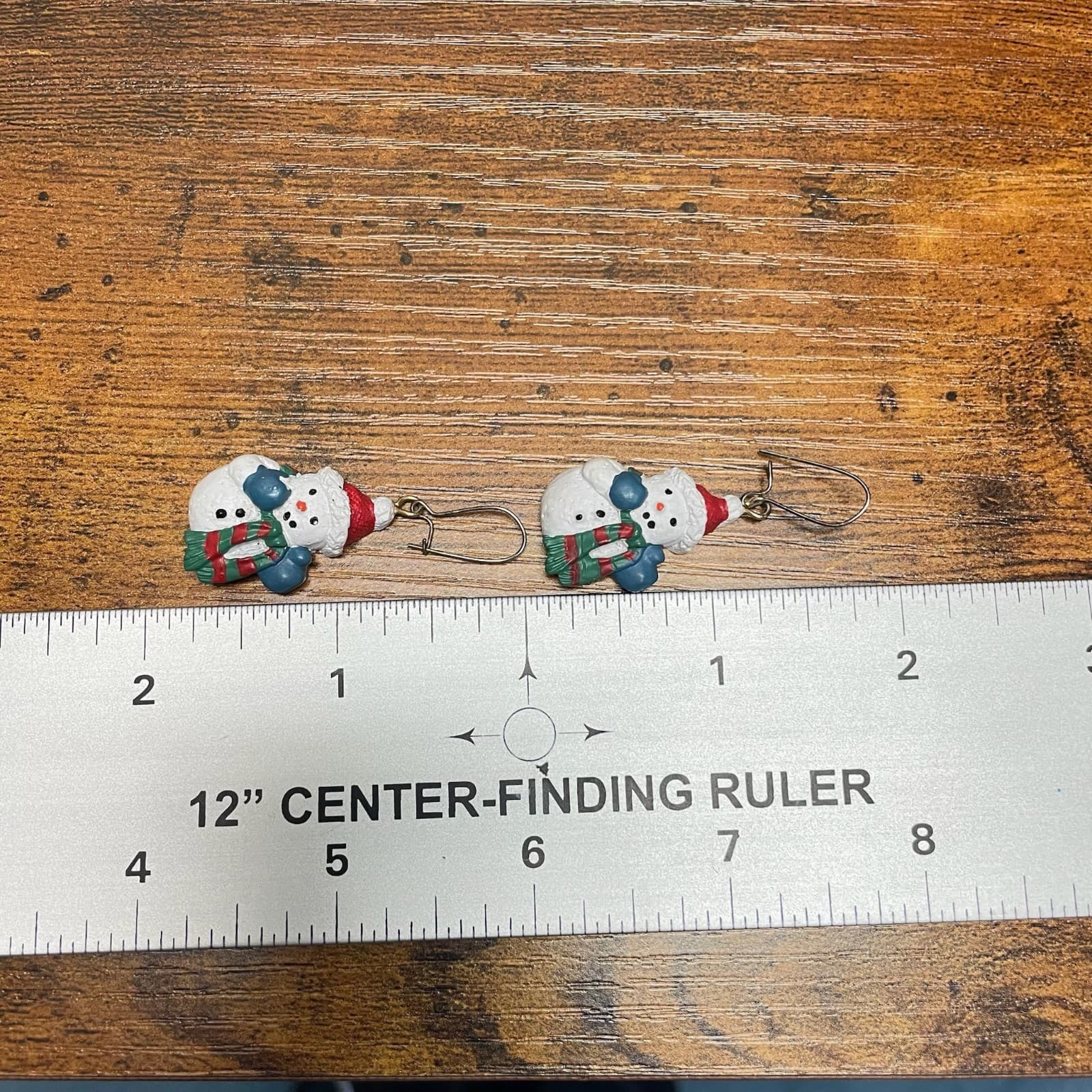 Vintage Christmas Snowman Dangle Earrings Festive Red Green Scarf Novelty Hook - Thumbnail 6