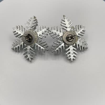 Vintage Holiday Snowflake Stud Earrings Silver Tone Green Ball Christmas Winter - Thumbnail 4