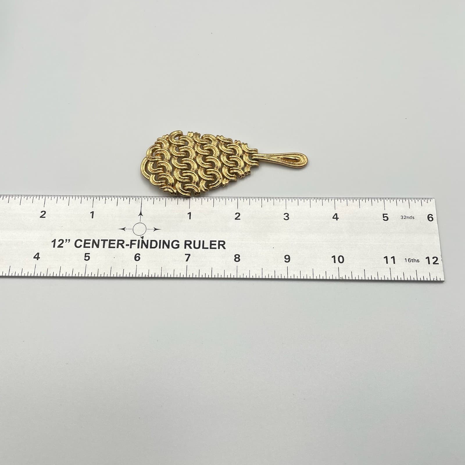 Vintage Long Gold Tone Abstract Brooch Pin Feather Design Open Work - Thumbnail 7