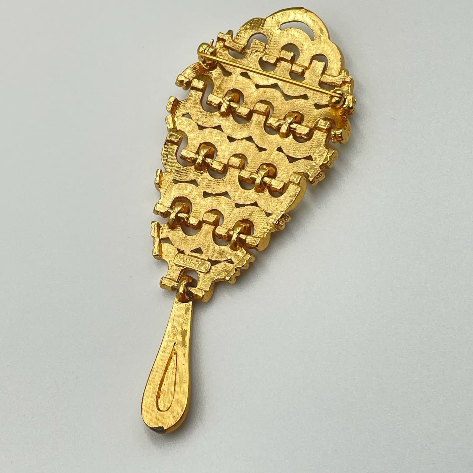 Vintage Long Gold Tone Abstract Brooch Pin Feather Design Open Work - Thumbnail 5