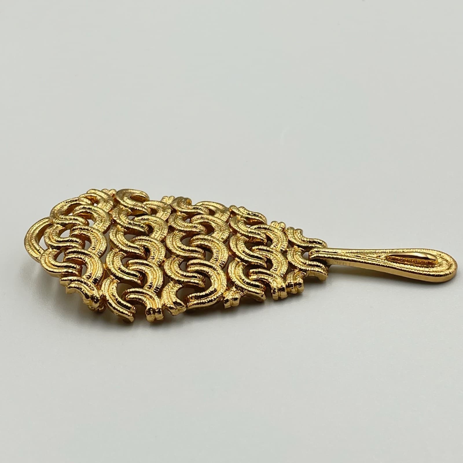 Vintage Long Gold Tone Abstract Brooch Pin Feather Design Open Work - Thumbnail 2