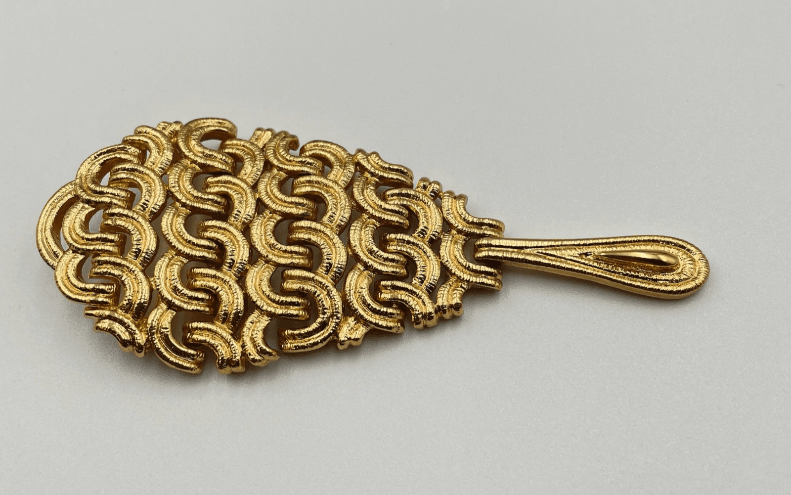 Vintage Long Gold Tone Abstract Brooch Pin Feather Design Open Work - Thumbnail 4