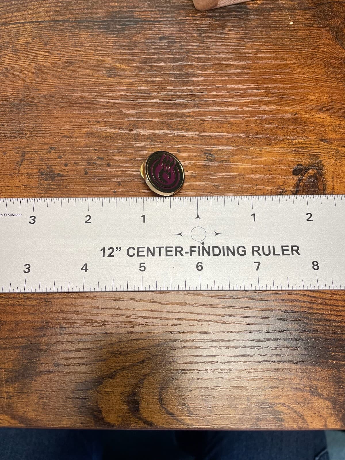 Vintage Gold Tone Round Lapel Pin Flame Logo Purple Enamel Tie Tac Brooch Badge - Thumbnail 2