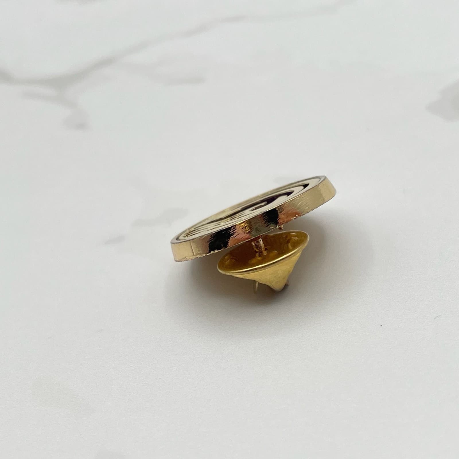 Vintage Gold Tone Round Lapel Pin Flame Logo Purple Enamel Tie Tac Brooch Badge - Thumbnail 4
