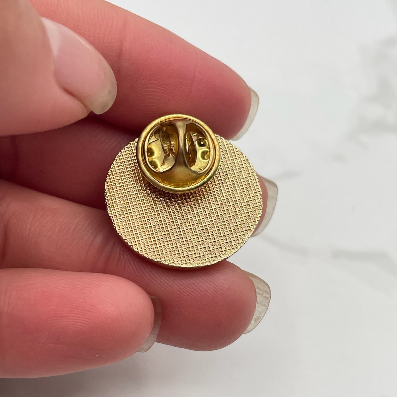 Vintage Gold Tone Round Lapel Pin Flame Logo Purple Enamel Tie Tac Brooch Badge - Thumbnail 6