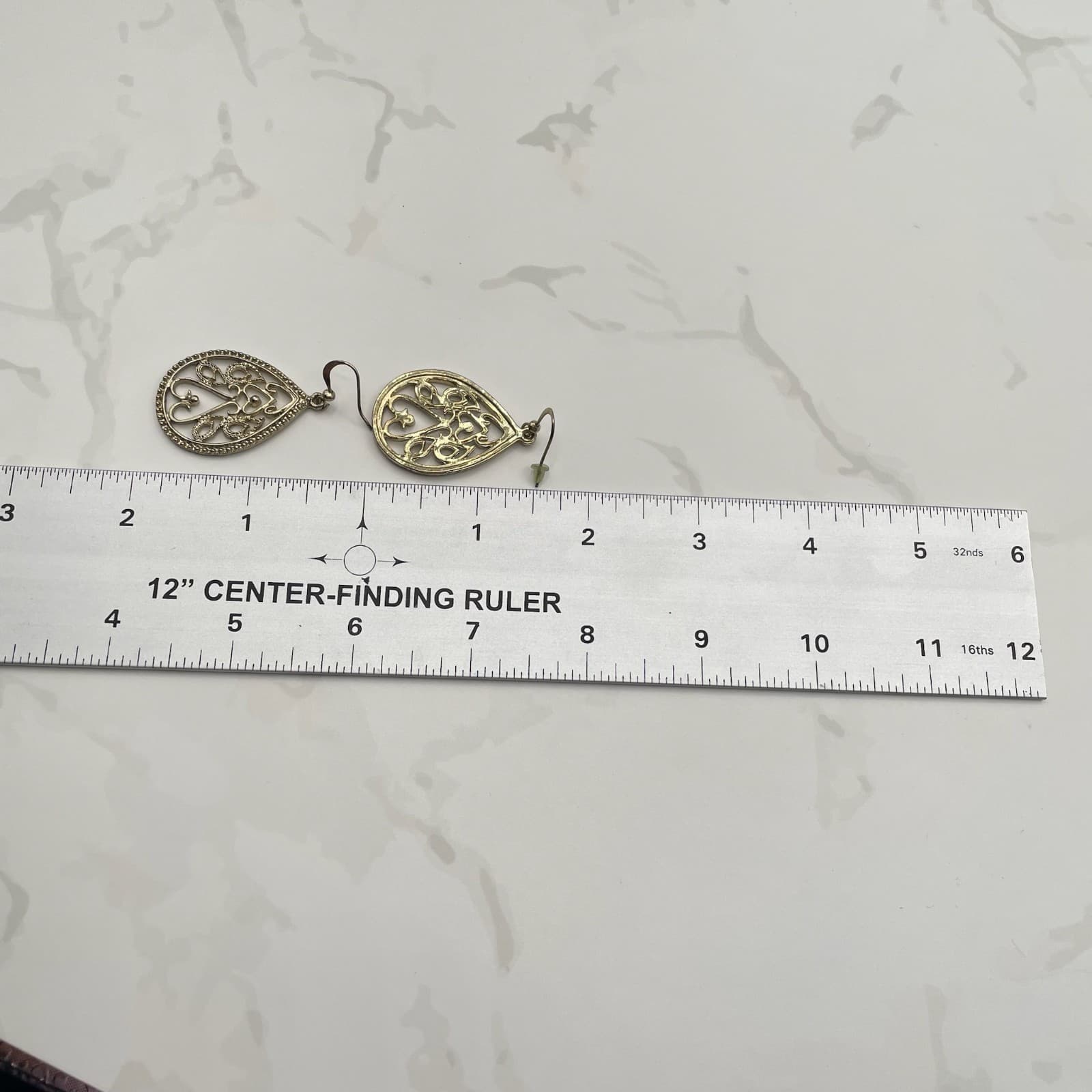Vintage Silver Tone Filigree Teardrop Dangle Earrings Mixed Metal Boho Jewelry - Thumbnail 2