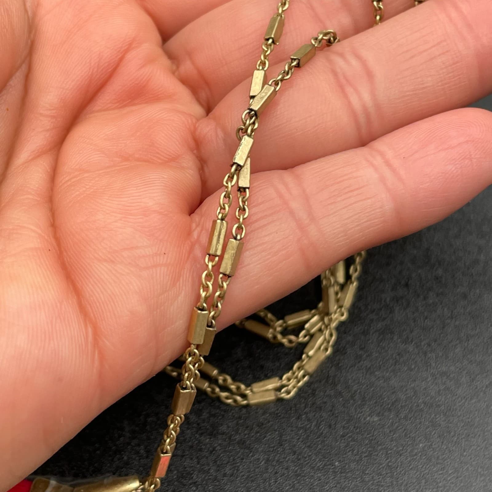 Vintage Gold-Tone Fuchsia Tasseled Fashion Versatile Layered Lariat Necklace - Thumbnail 14