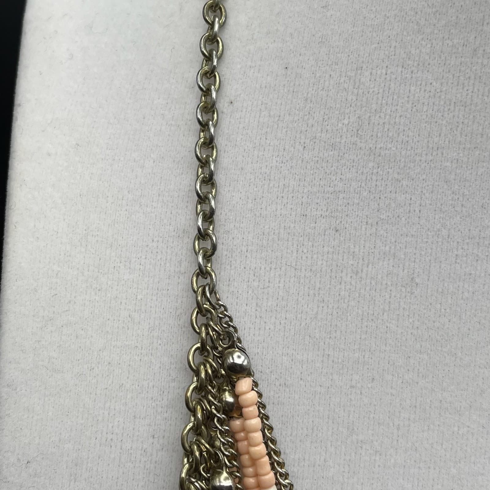Vintage VTG Multistrand Collar Necklace Peach Seed Beads Brass Chain Aluminum - Thumbnail 5