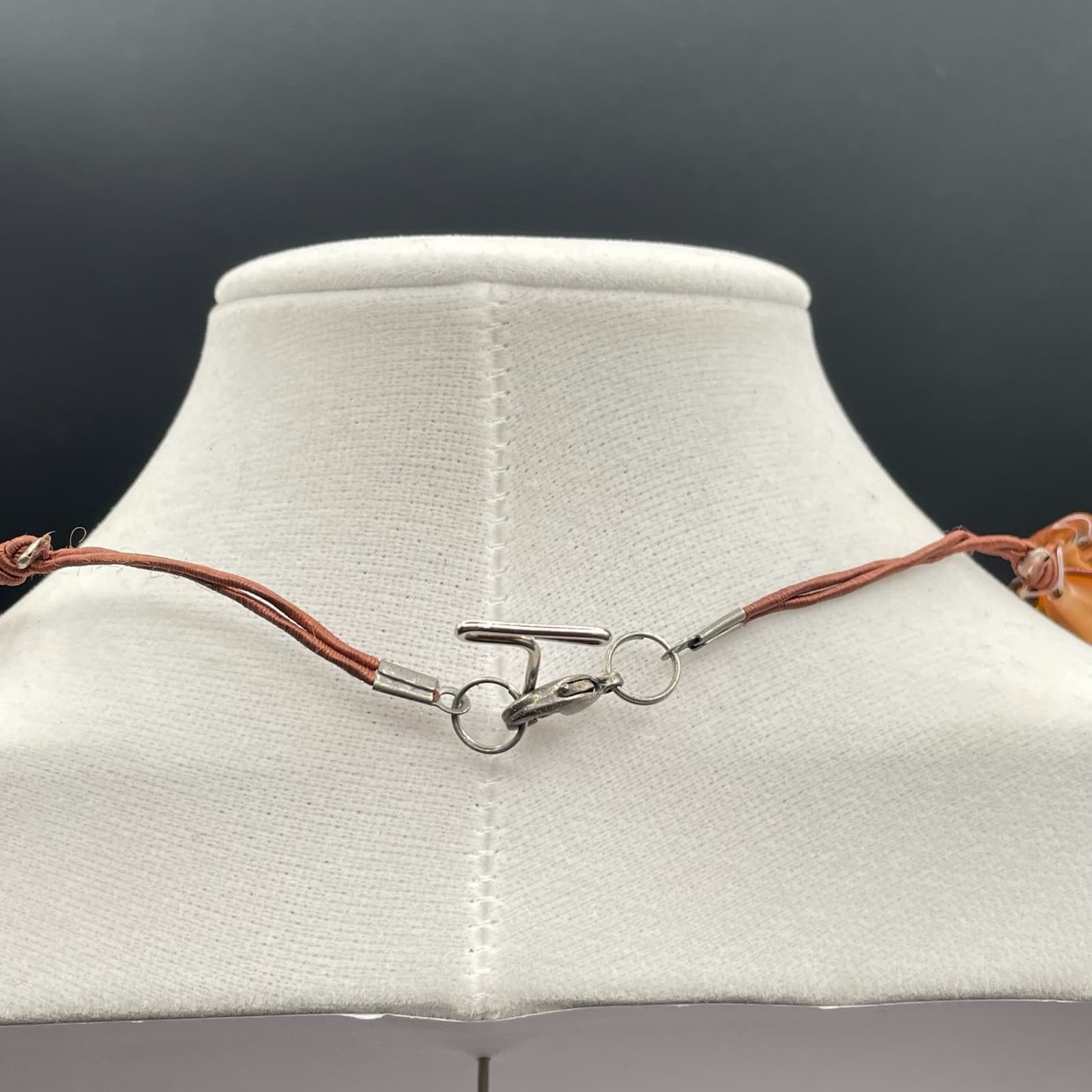 Vintage Multi-Stranded Amber Glass Handcrafted Beaded Cord Lobster Necklace - Thumbnail 7