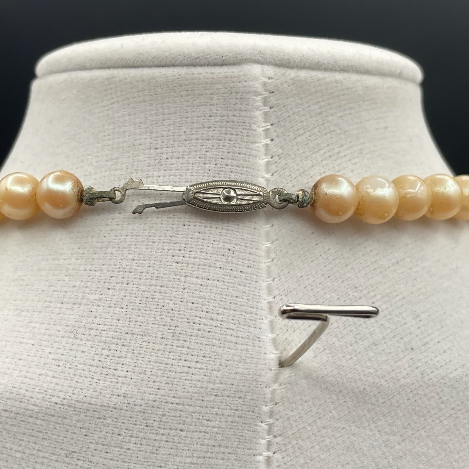 Vintage Beige Classic Champagne Pearl Single Strand Beaded Clasp Necklace - Thumbnail 8