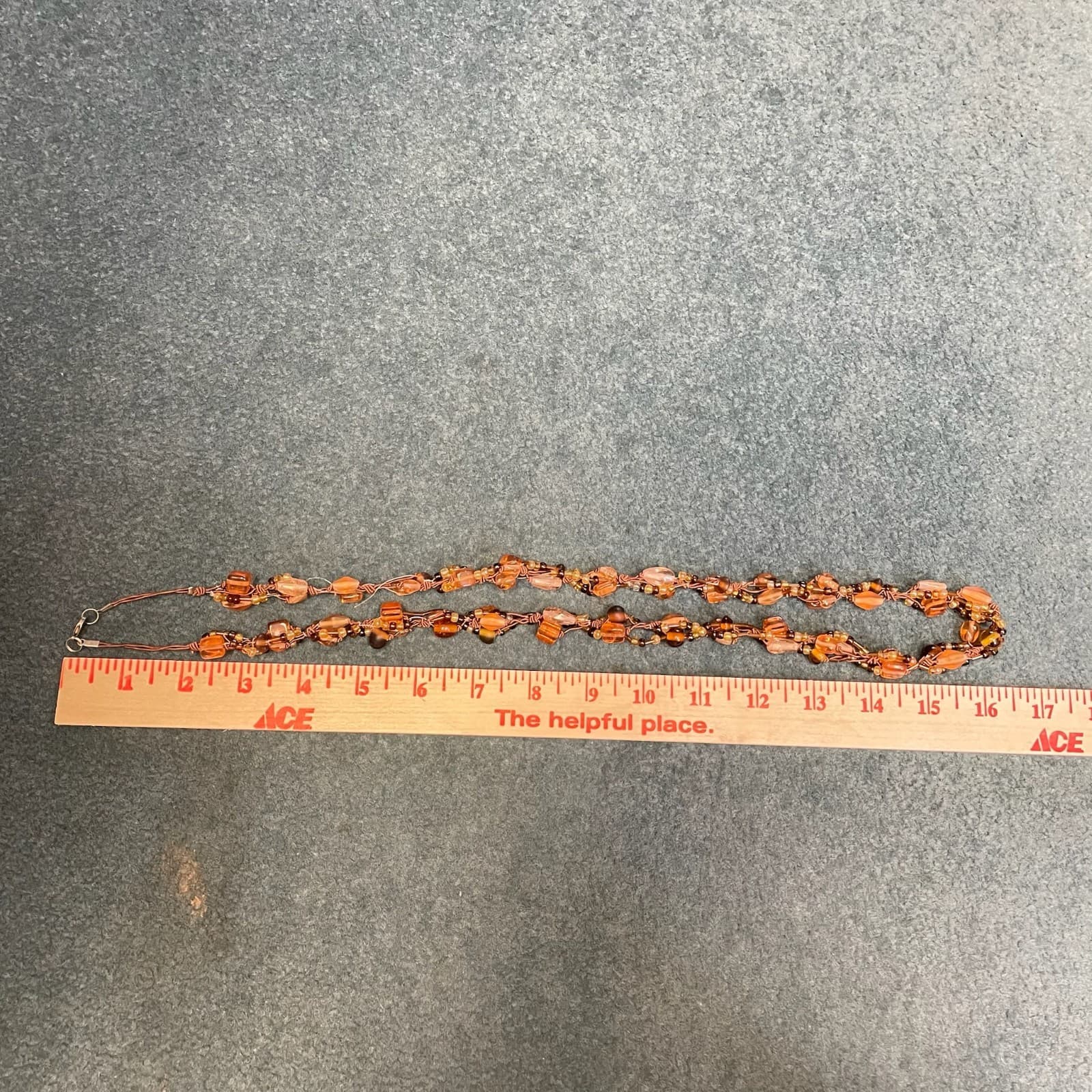 Vintage Multi-Stranded Amber Glass Handcrafted Beaded Cord Lobster Necklace - Thumbnail 9