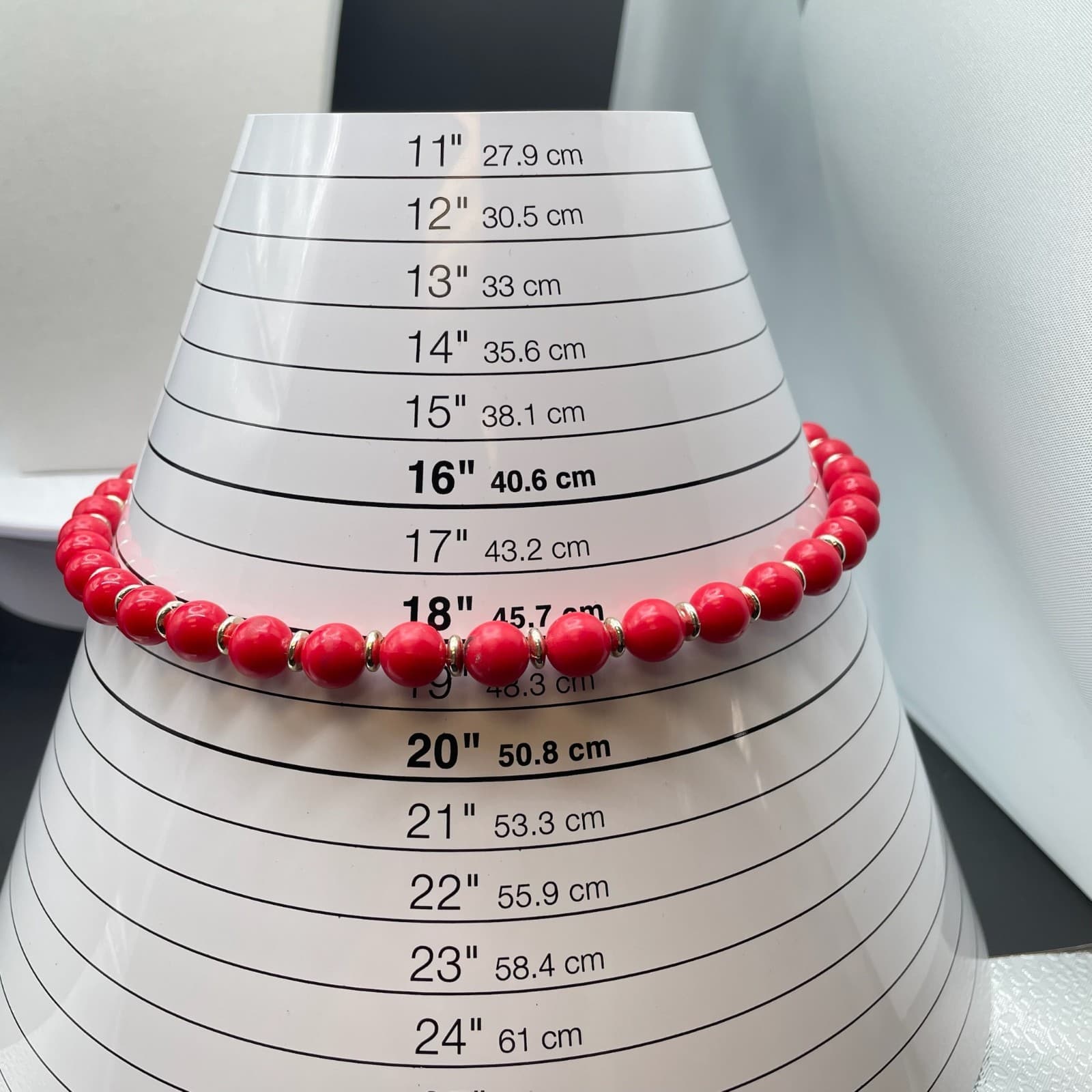 Vintage Red Plastic Beaded Necklace Silver Tone Spacers 18" Statement Y2K - Thumbnail 2