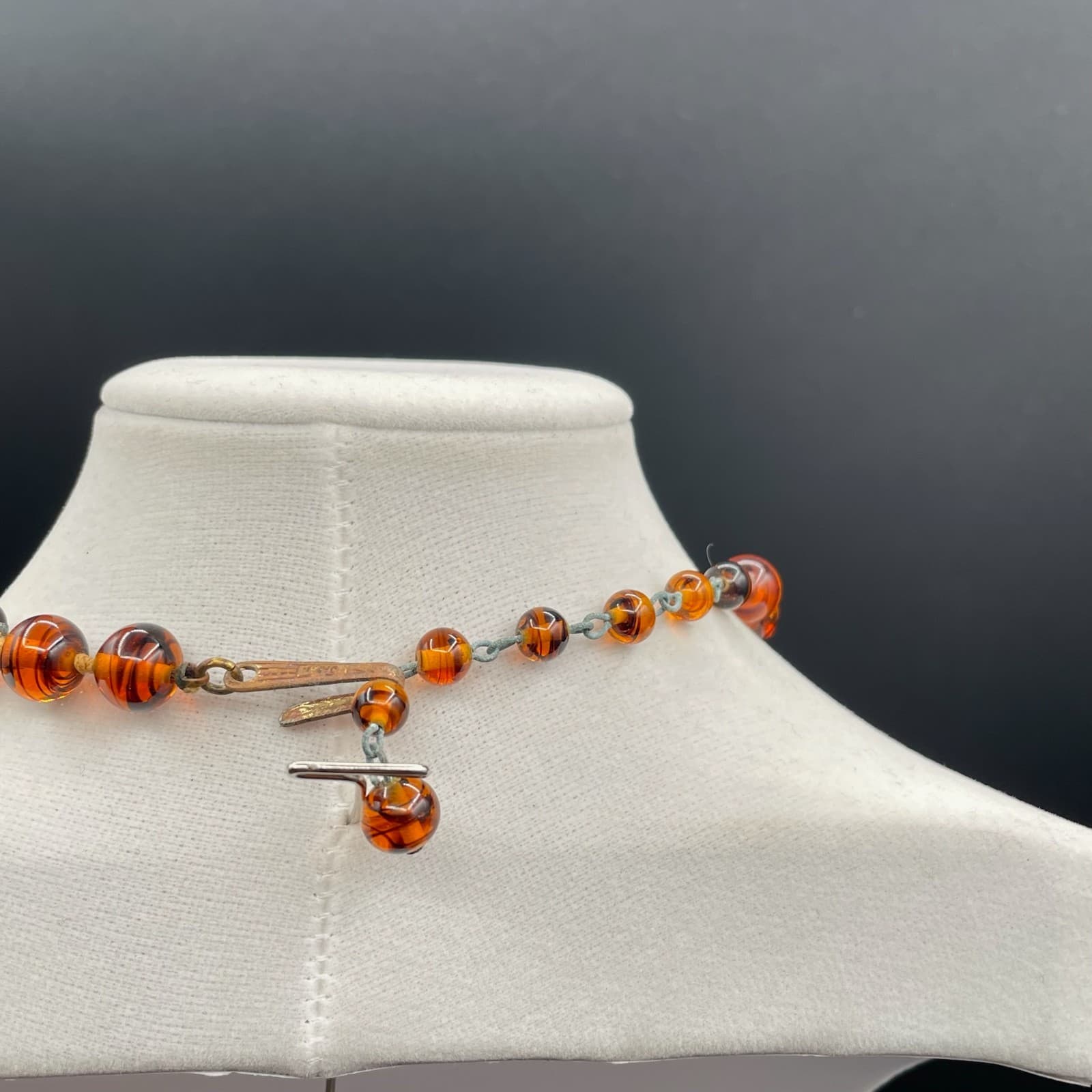 Vintage Carnelian Classic Fashion Tiger Striped Glass Beaded Celluloid Necklace - Thumbnail 8
