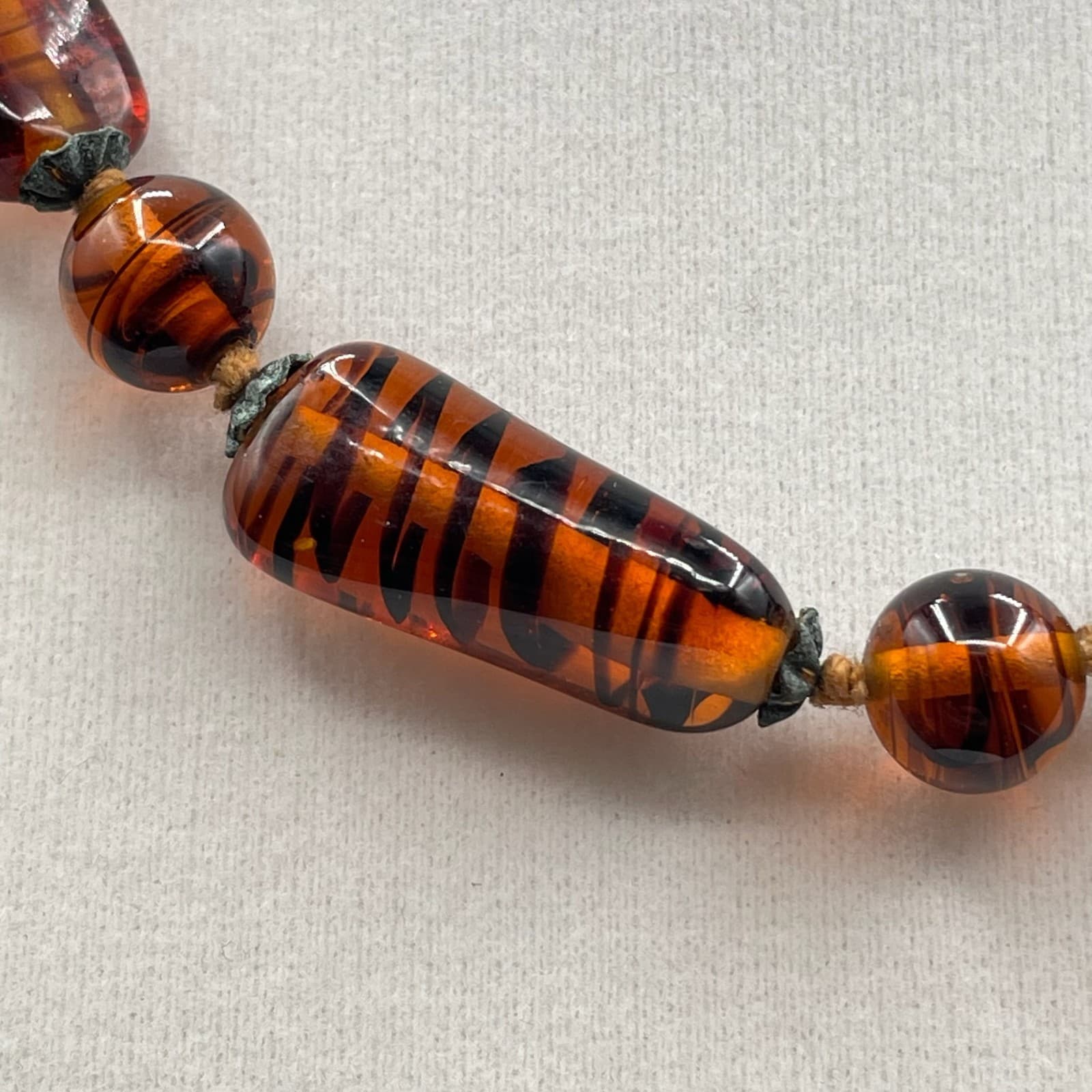 Vintage Carnelian Classic Fashion Tiger Striped Glass Beaded Celluloid Necklace - Thumbnail 5