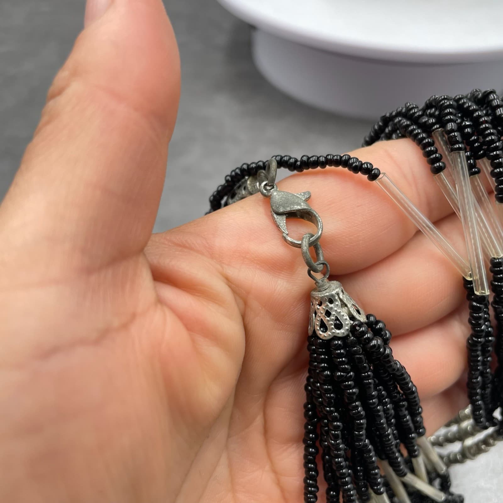 Vintage Multistrand Black Silver-Tone Retro Lobster Beaded Necklace - Size 18" - Thumbnail 12