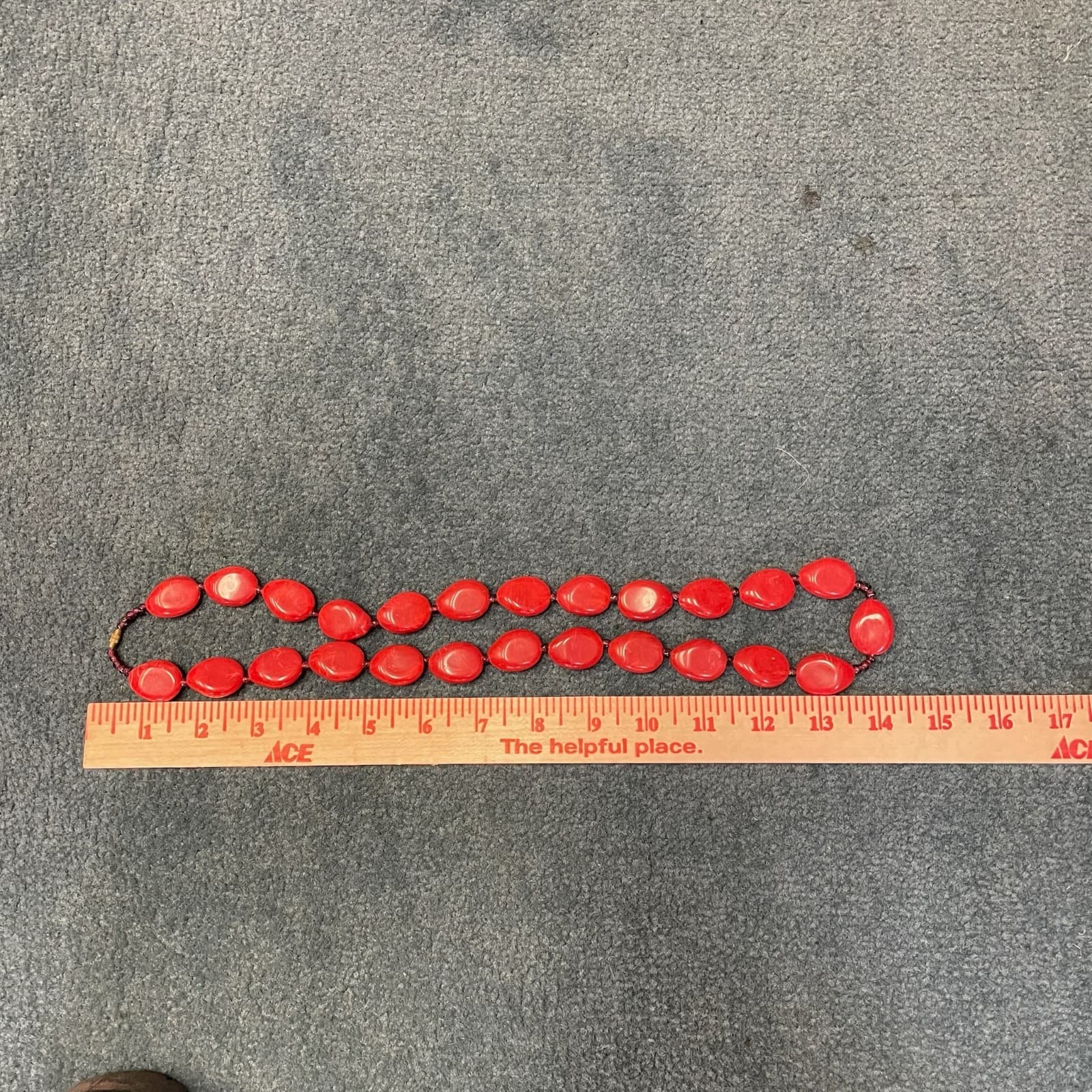 Vintage Red Resin Pebble Bead Necklace Statement Garnet Spacer 14 in Choker - Thumbnail 2