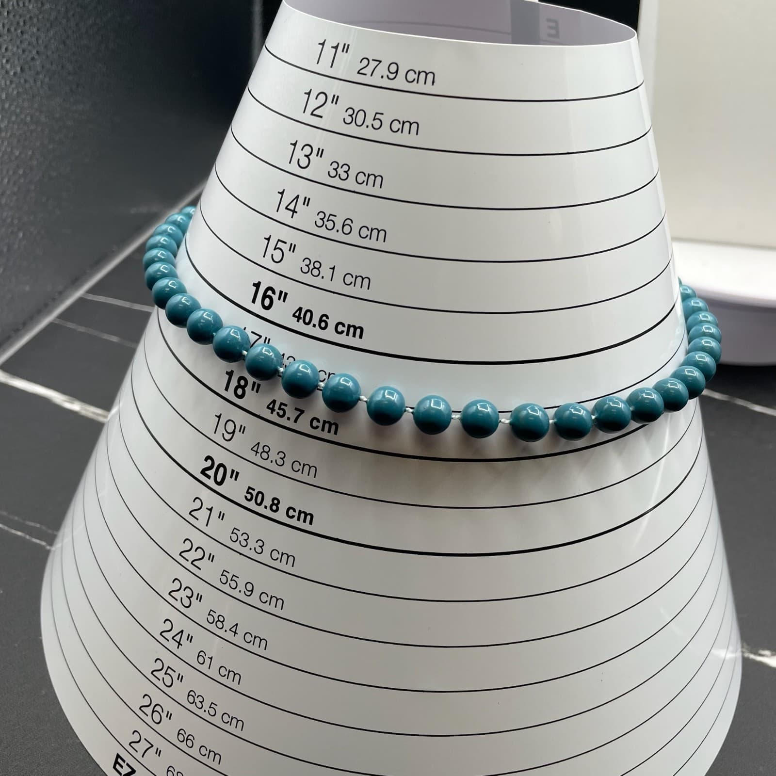 Vintage Teal Blue Glass Beaded Necklace 18" Single Strand Round Beads Minimalist - Thumbnail 2