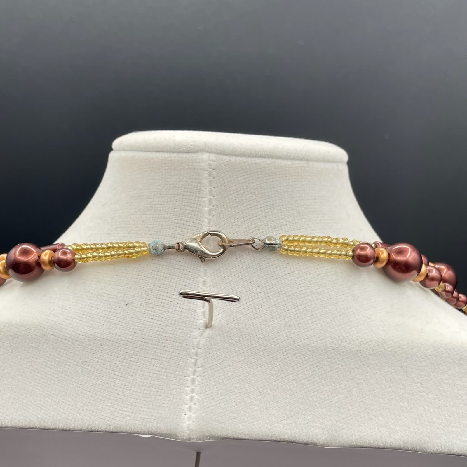 Vintage Burgundy Cord Classic Pearl Double Strand Beaded Lobster Long Necklace - Thumbnail 8