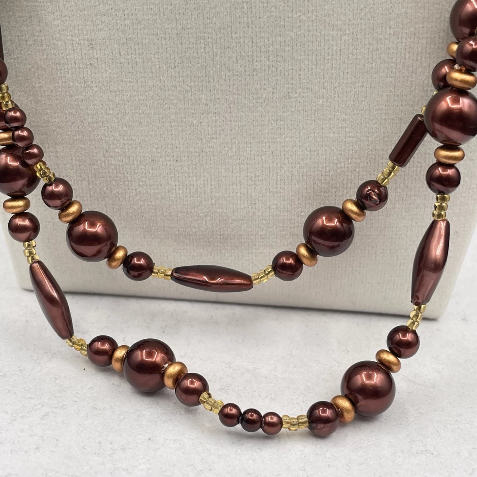 Vintage Burgundy Cord Classic Pearl Double Strand Beaded Lobster Long Necklace - Thumbnail 5