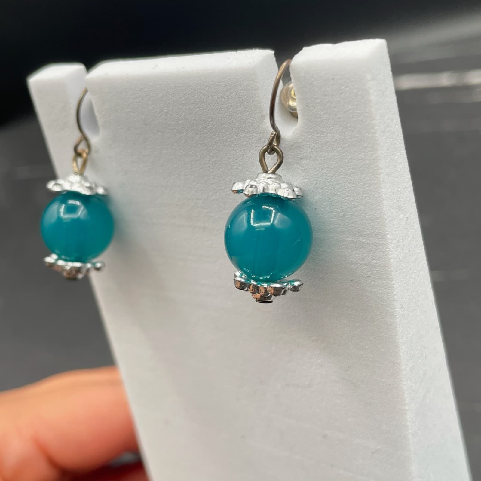 Vintage Blue Spherical Bead Silver-Tone Fashion Retro Hook Dangle Drop Earrings - Thumbnail 3