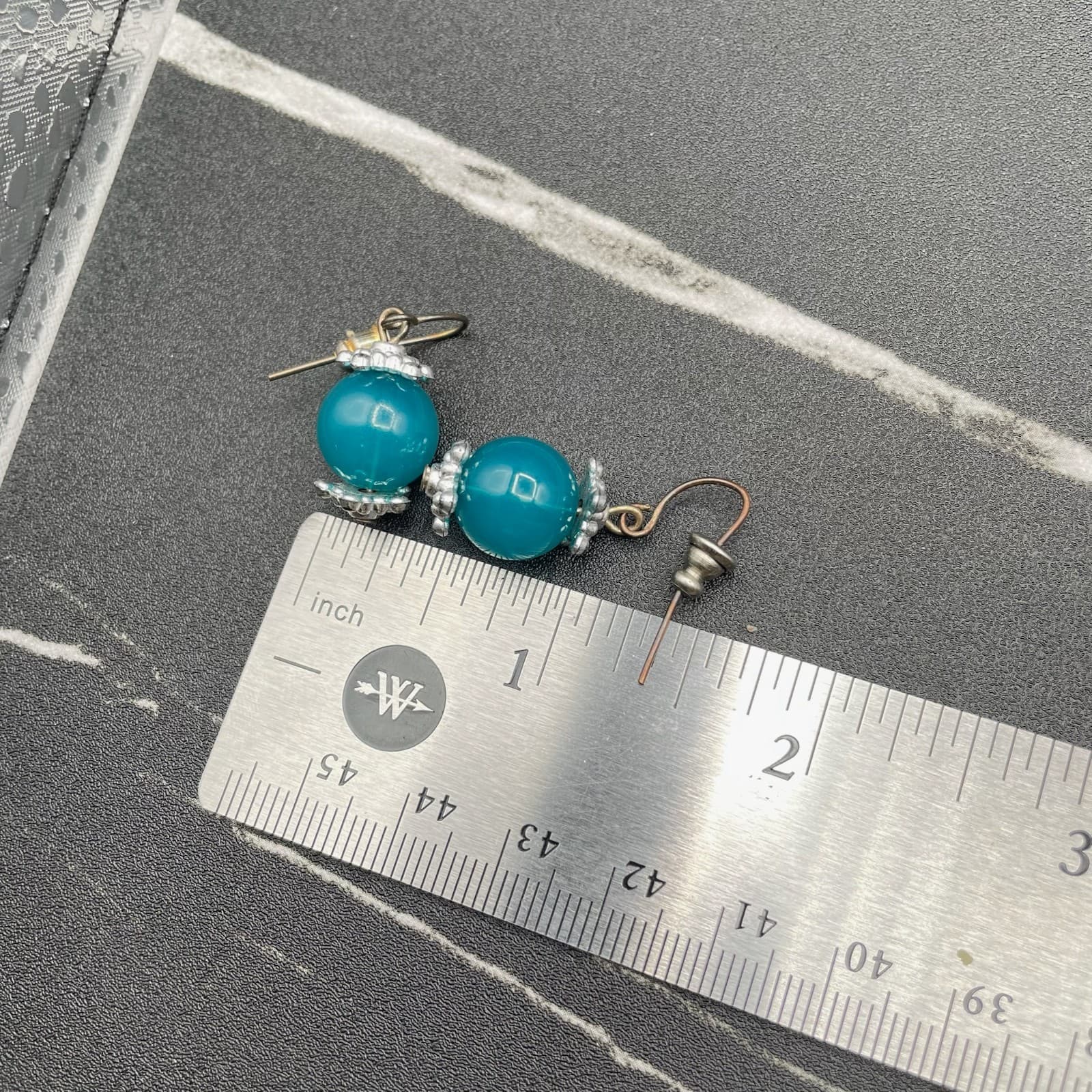 Vintage Blue Spherical Bead Silver-Tone Fashion Retro Hook Dangle Drop Earrings - Thumbnail 6