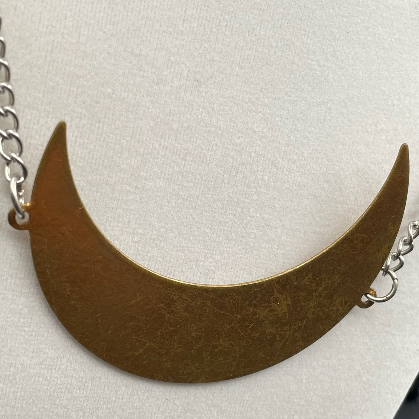 Vintage Silver-Tone Classic Curb Chain Crescent Moon Collar Statement Station - Thumbnail 5