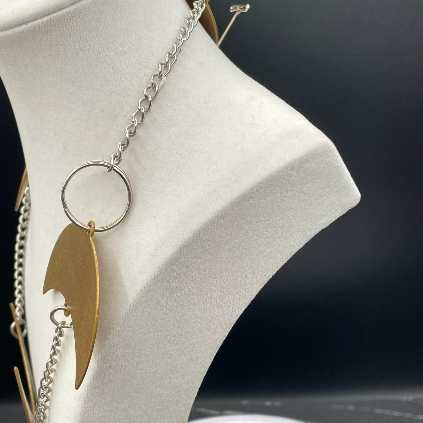 Vintage Silver-Tone Classic Curb Chain Crescent Moon Collar Statement Station - Thumbnail 7