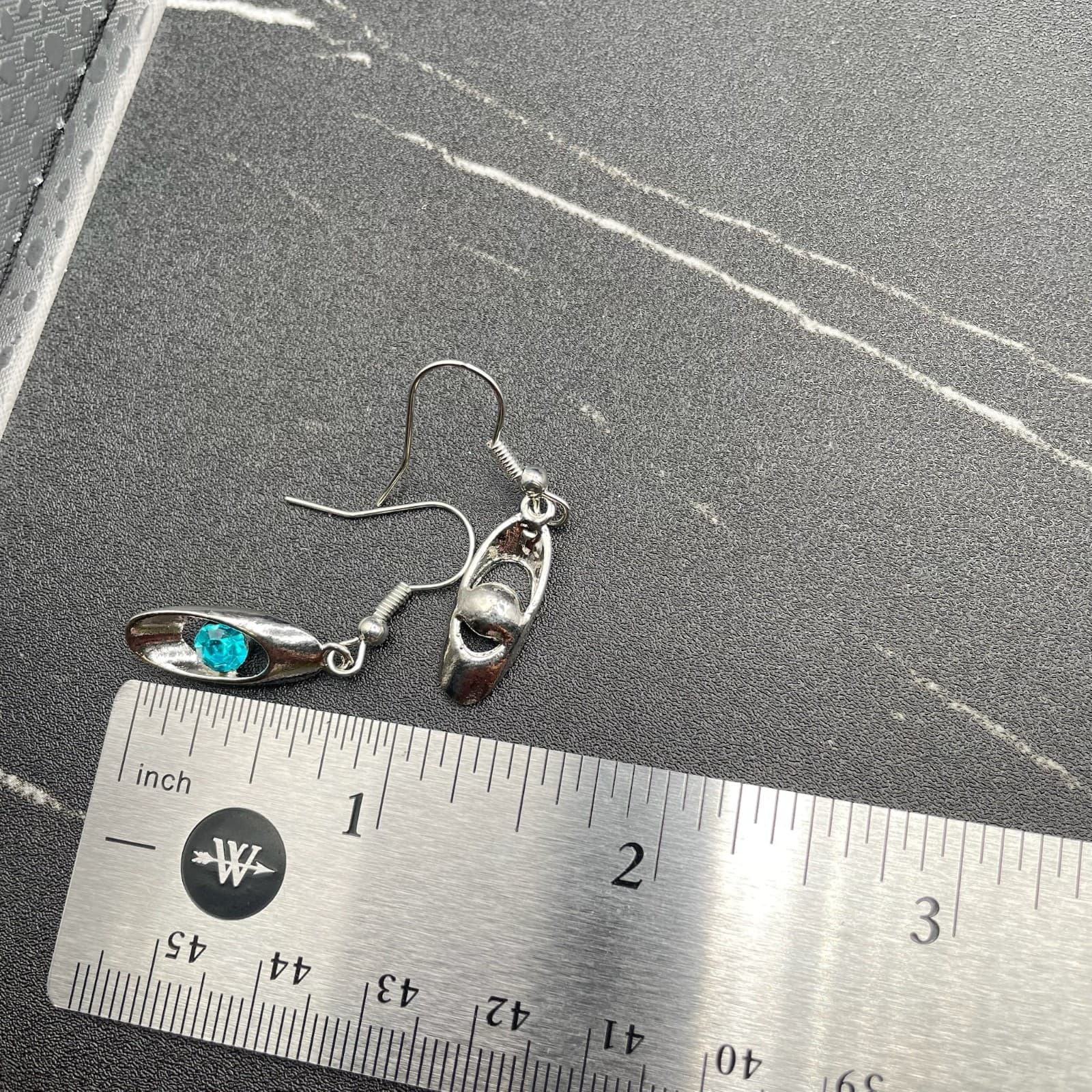 Vintage Oval Blue Glass Topaz Gemstone Silver-Tone Aluminium Hook Earrings - Thumbnail 8