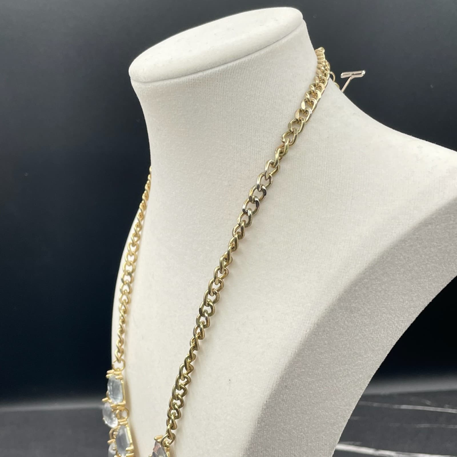 Vintage Gold-Toned Adjustable Multi Faceted Crystal Dangle 17" Statement - Thumbnail 10