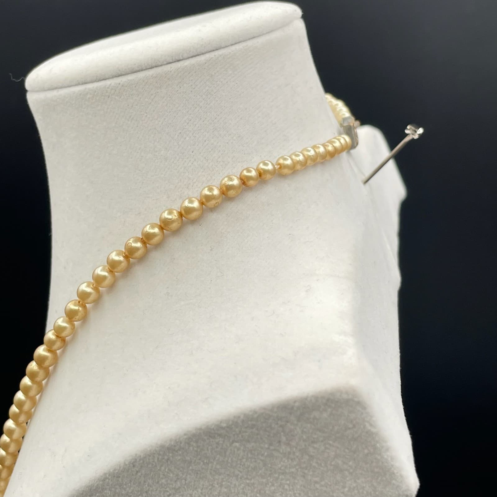 Vintage Cream Classic Fashion Graduated Pearl Beaded Push Lock Necklace - Thumbnail 9