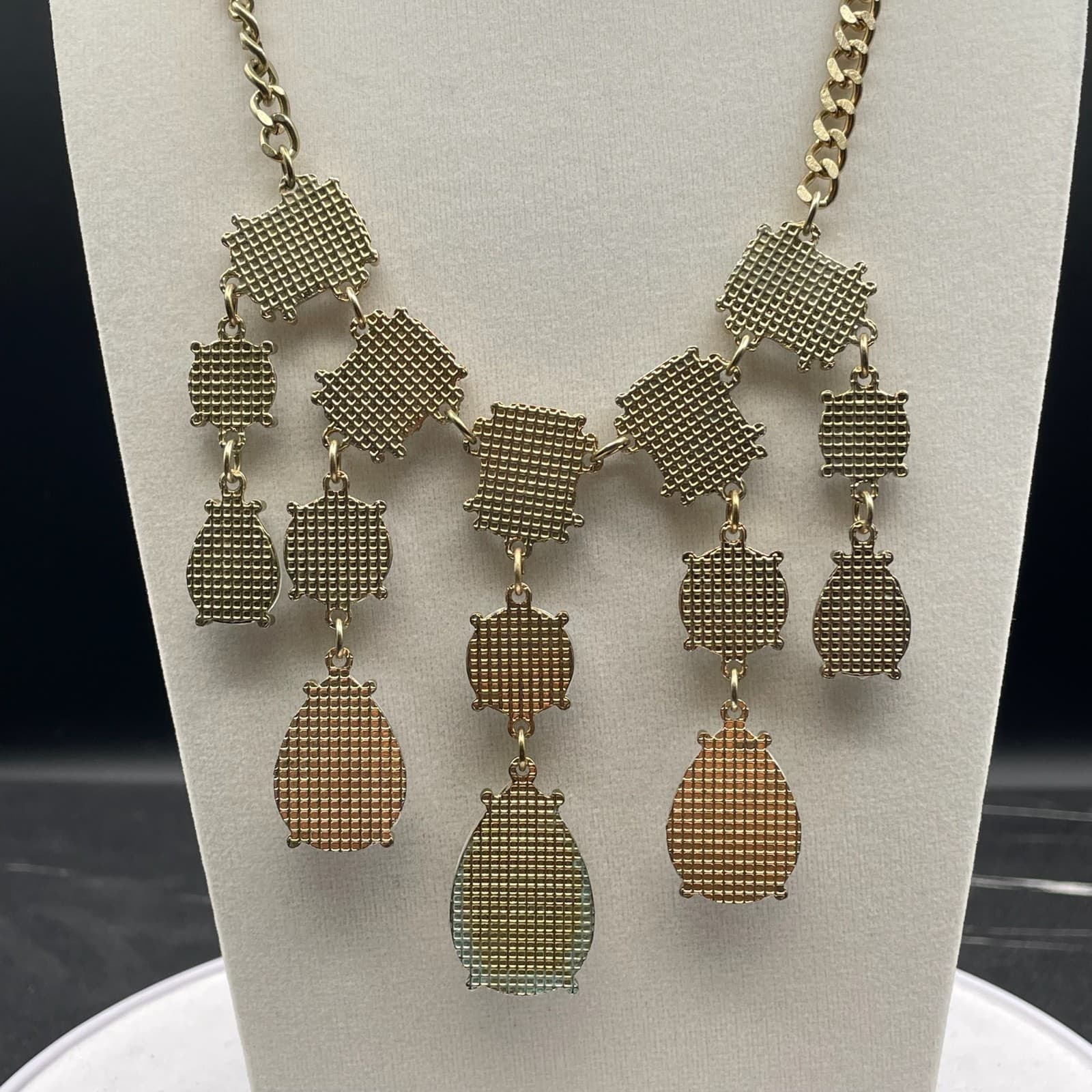 Vintage Gold-Toned Adjustable Multi Faceted Crystal Dangle 17" Statement - Thumbnail 4