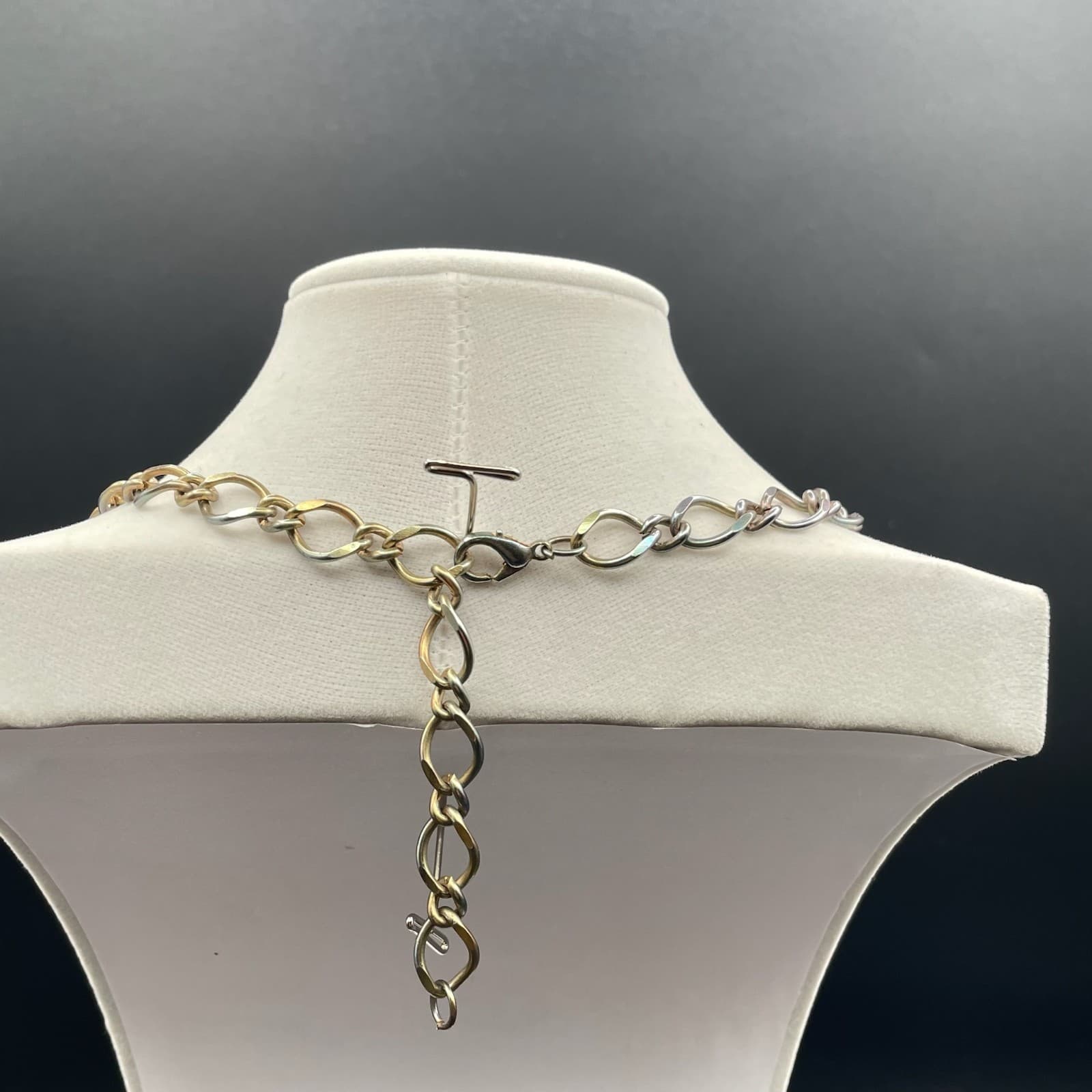 Vintage Gold-Tone Oak Leaf Curb Link Chain Lobster Beaded Statement Necklace - Thumbnail 8
