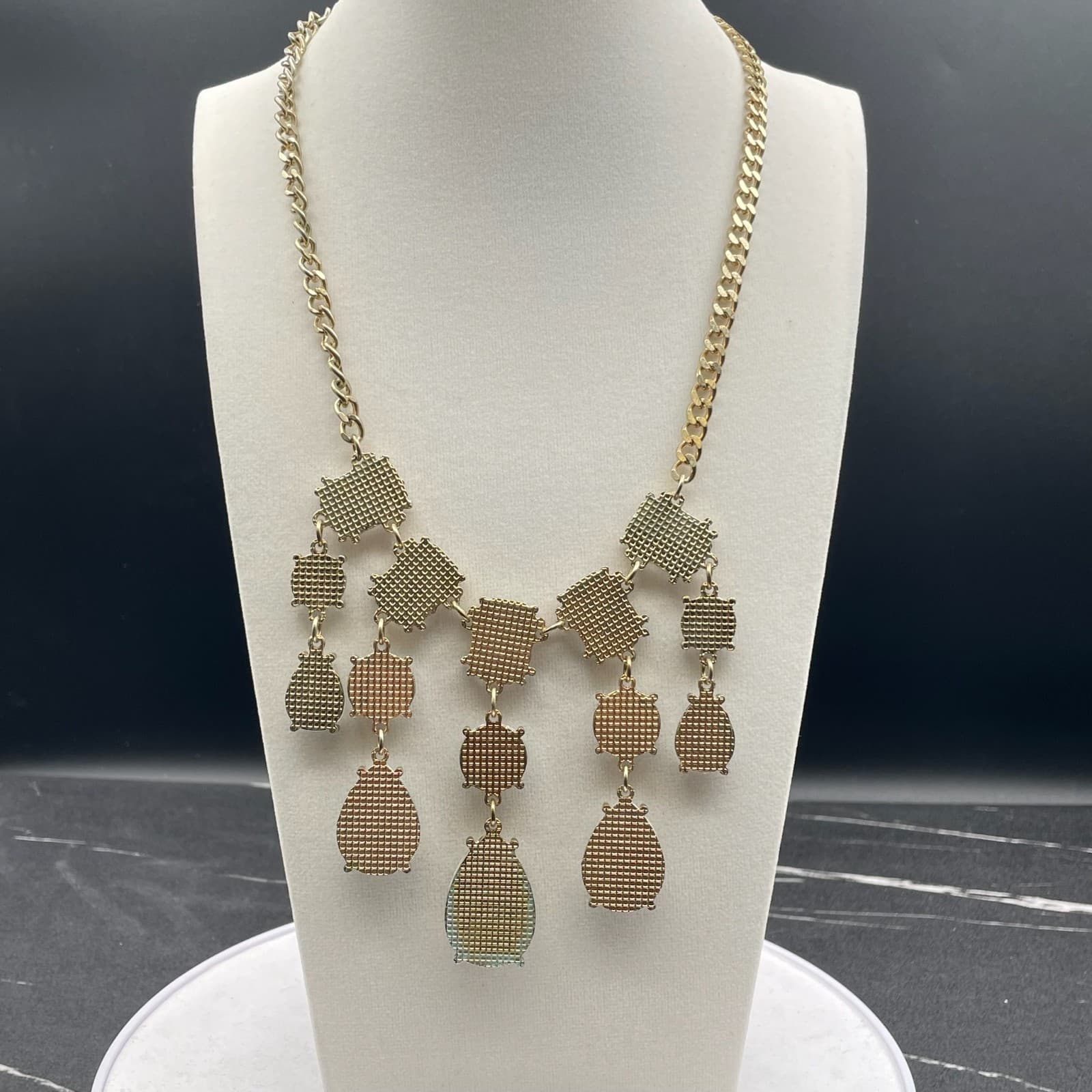 Vintage Gold-Toned Adjustable Multi Faceted Crystal Dangle 17" Statement - Thumbnail 2
