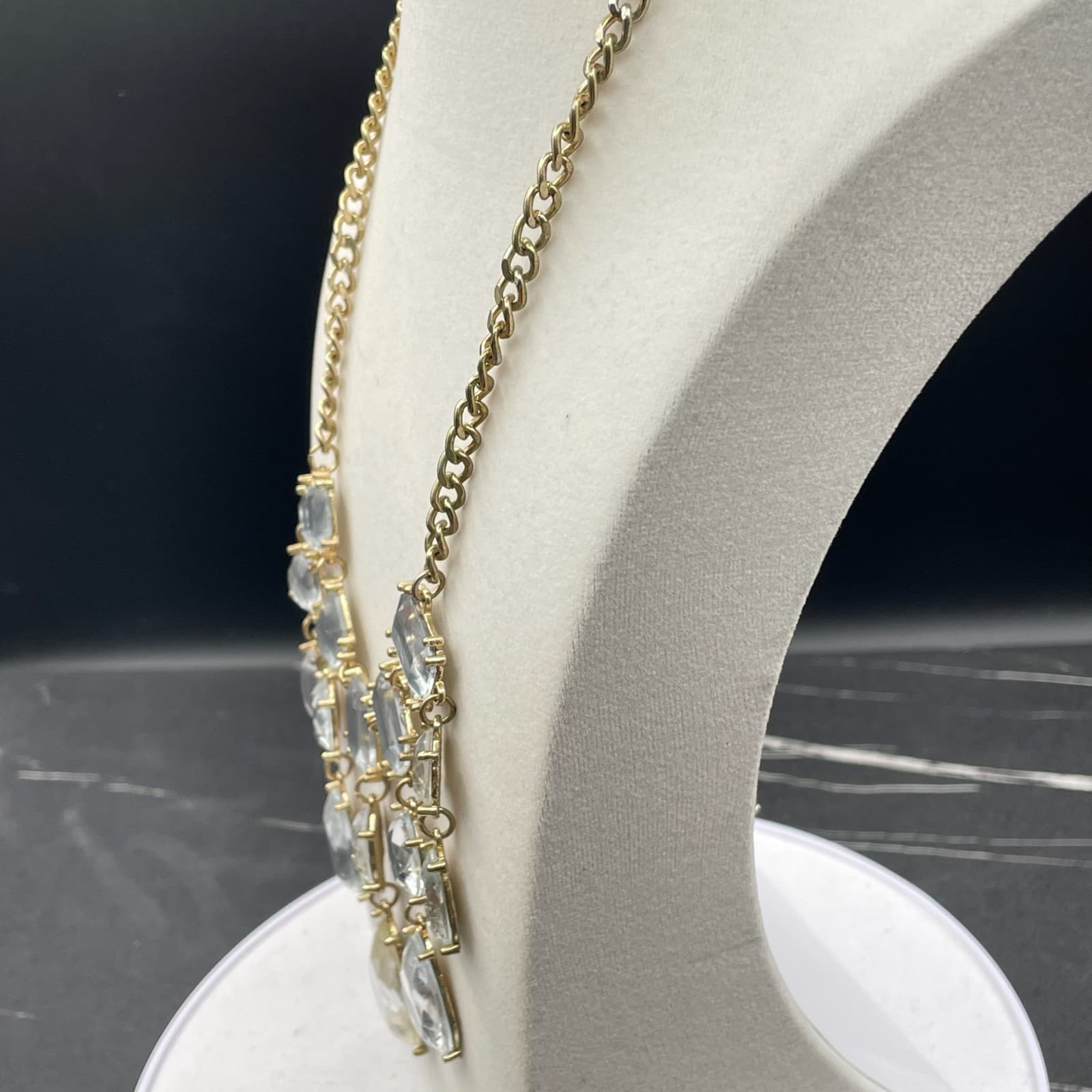 Vintage Gold-Toned Adjustable Multi Faceted Crystal Dangle 17" Statement - Thumbnail 9