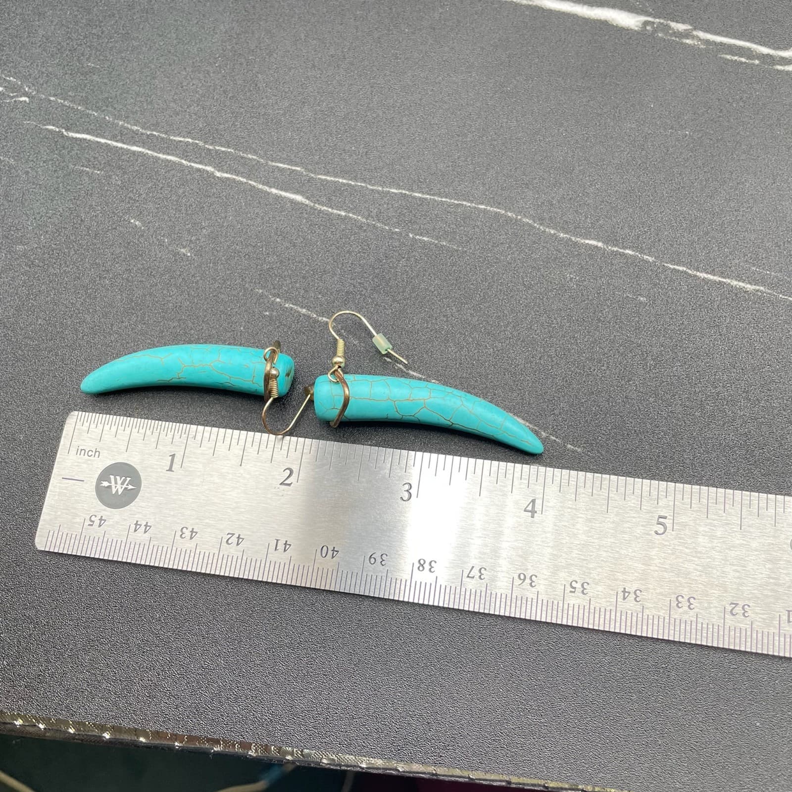 Vintage Turquoise Howlite Tusk Gold-Tone Fashion Hook Dangle Drop Earrings - Thumbnail 6